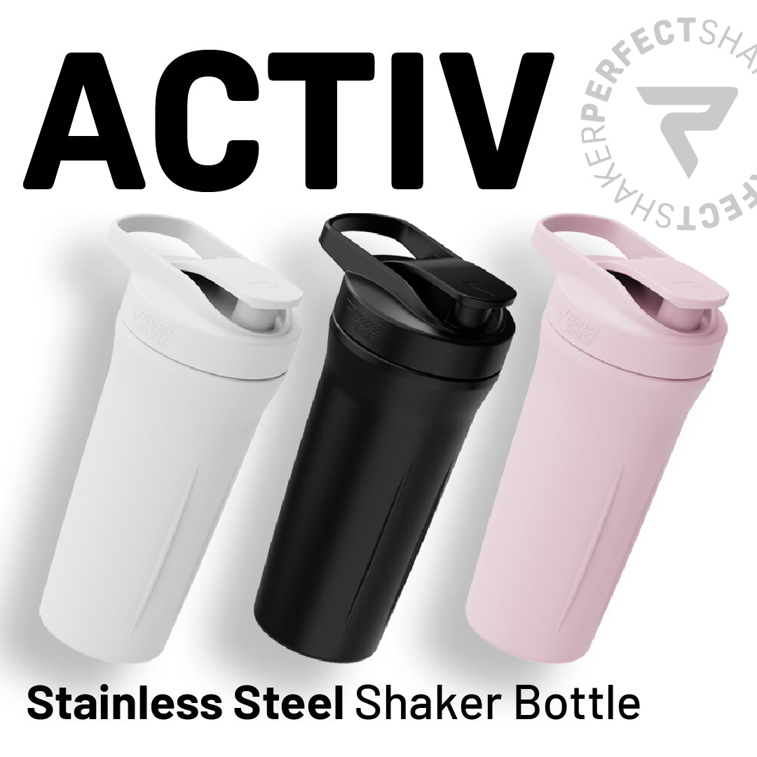ACTIV Shaker Cup, Stainless Steel, Insulated 24hrs Cold, Leak-Free, 27oz