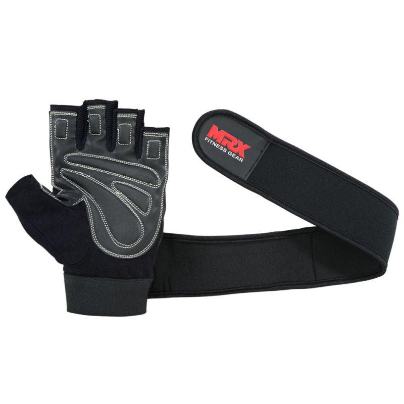 MRX Weight Lifting Gloves Long Wrist Straps Gym Training Leather Black All Sizes