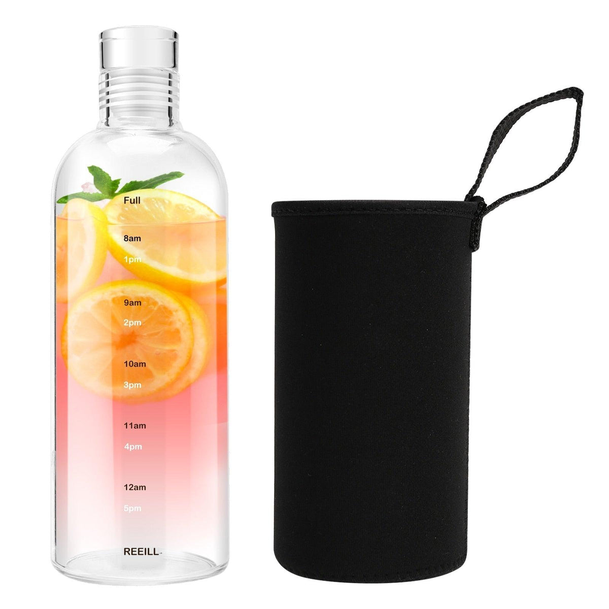 750ml Glass Water Bottle with Time Marker