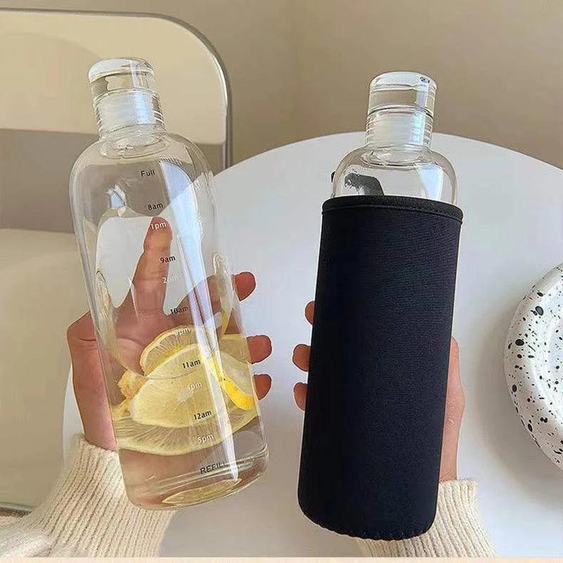 750ml Glass Water Bottle with Time Marker