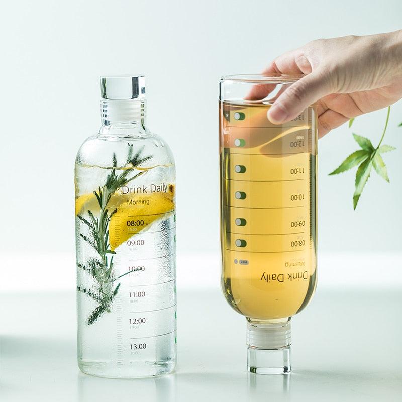 750ml Glass Water Bottle with Time Marker