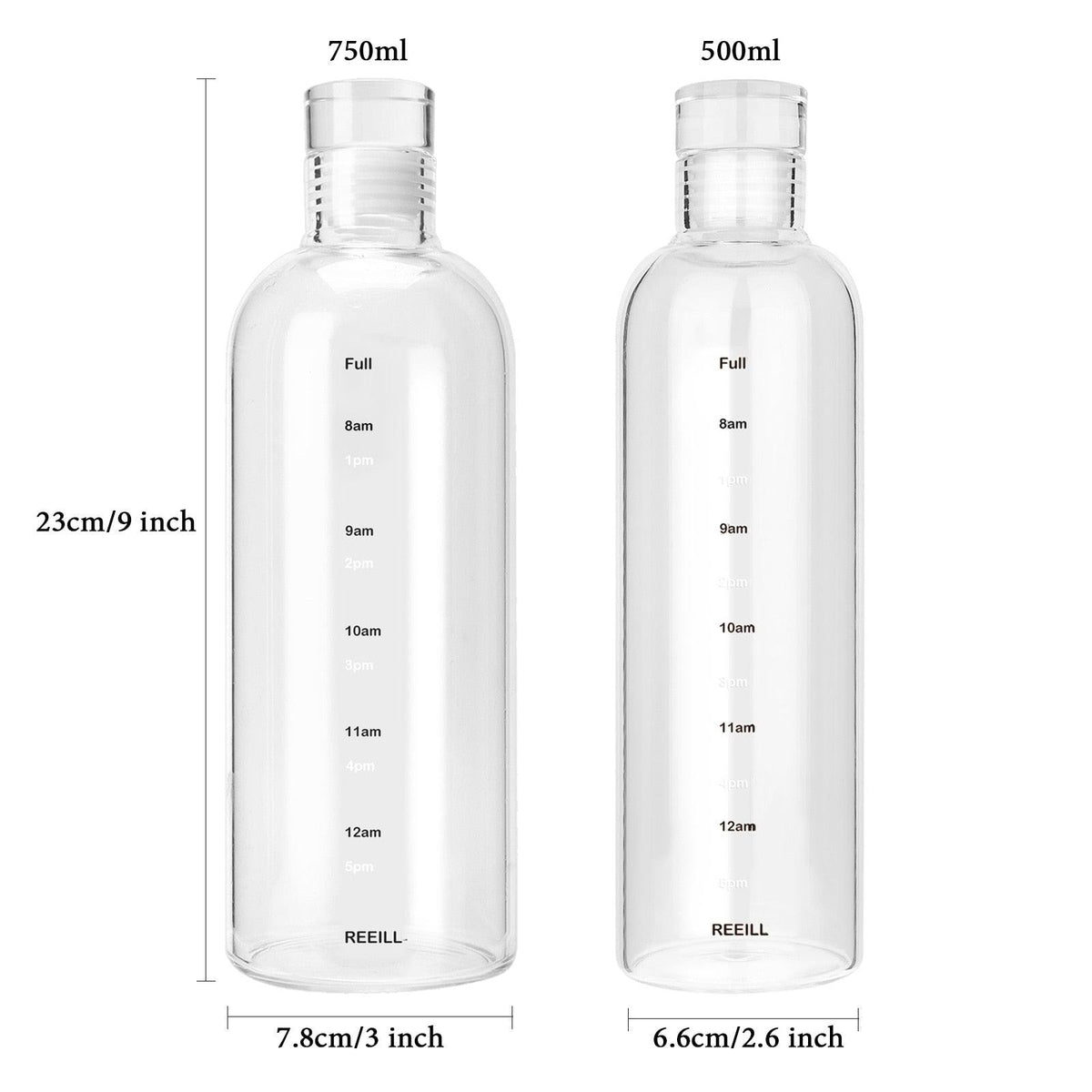 750ml Glass Water Bottle with Time Marker