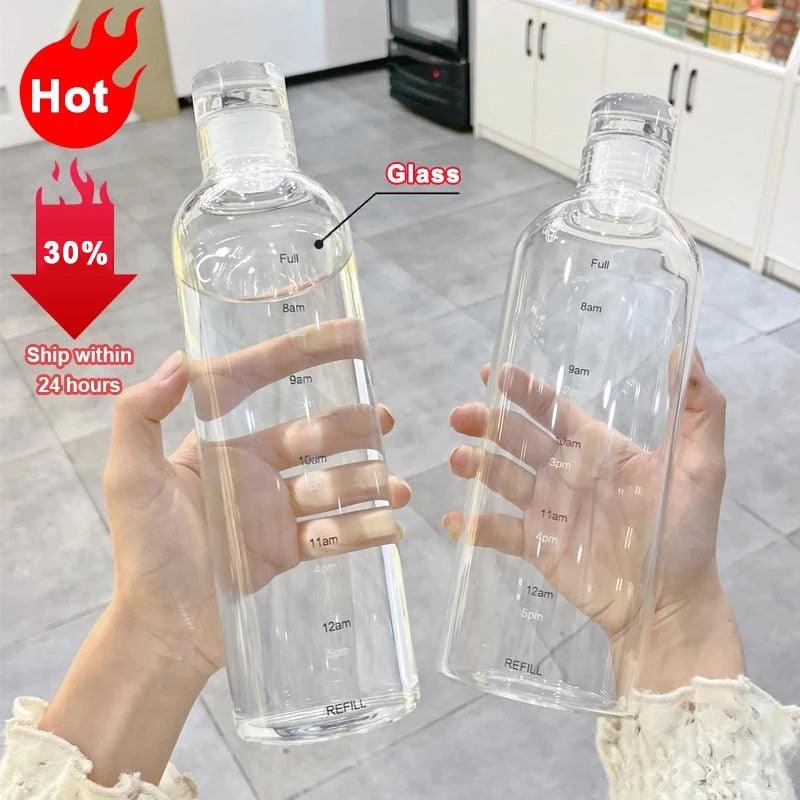 750ml Glass Water Bottle with Time Marker