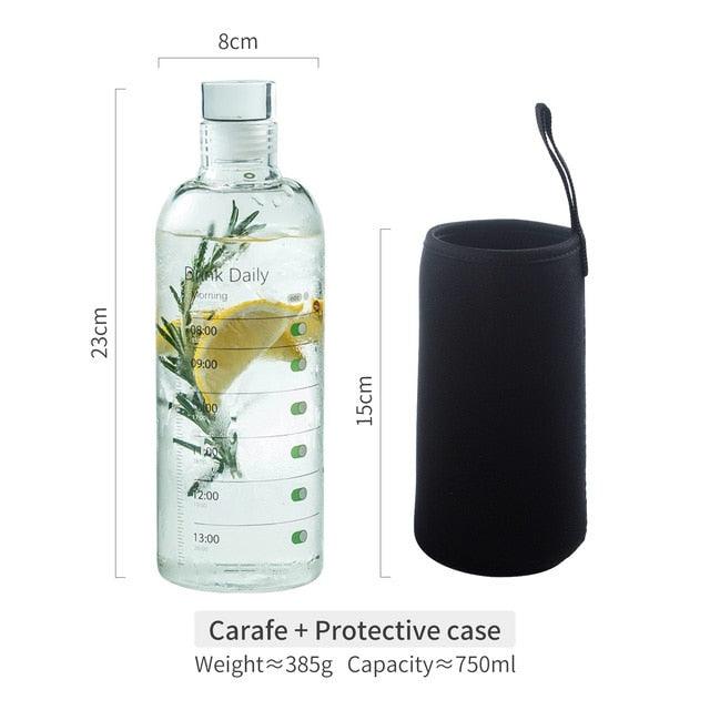 750ml Glass Water Bottle with Time Marker