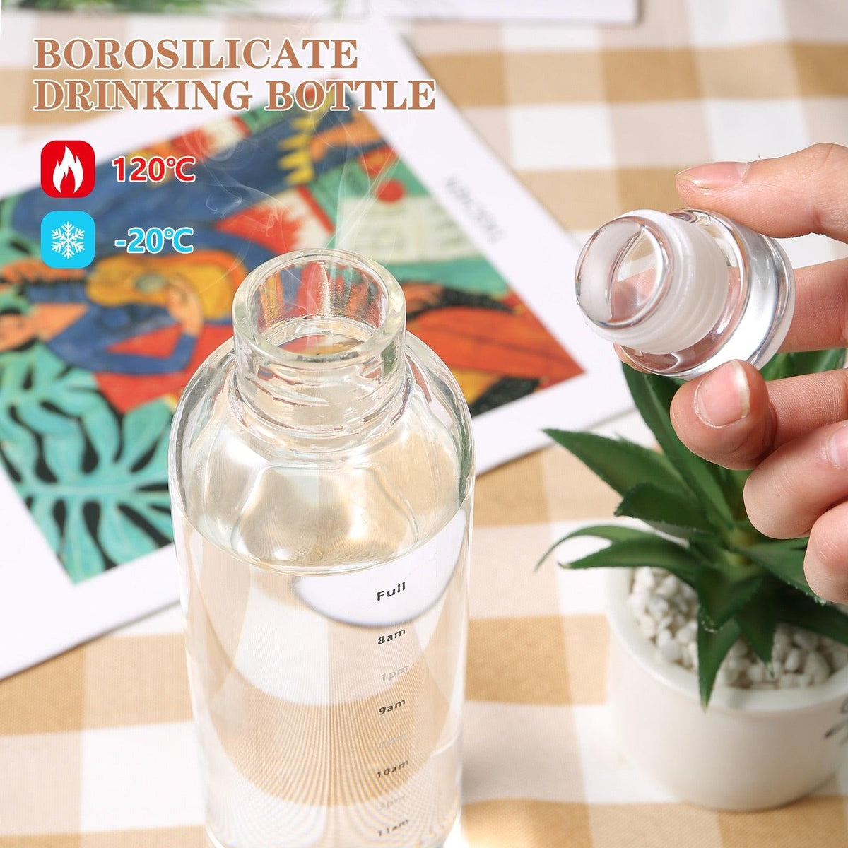 750ml Glass Water Bottle with Time Marker
