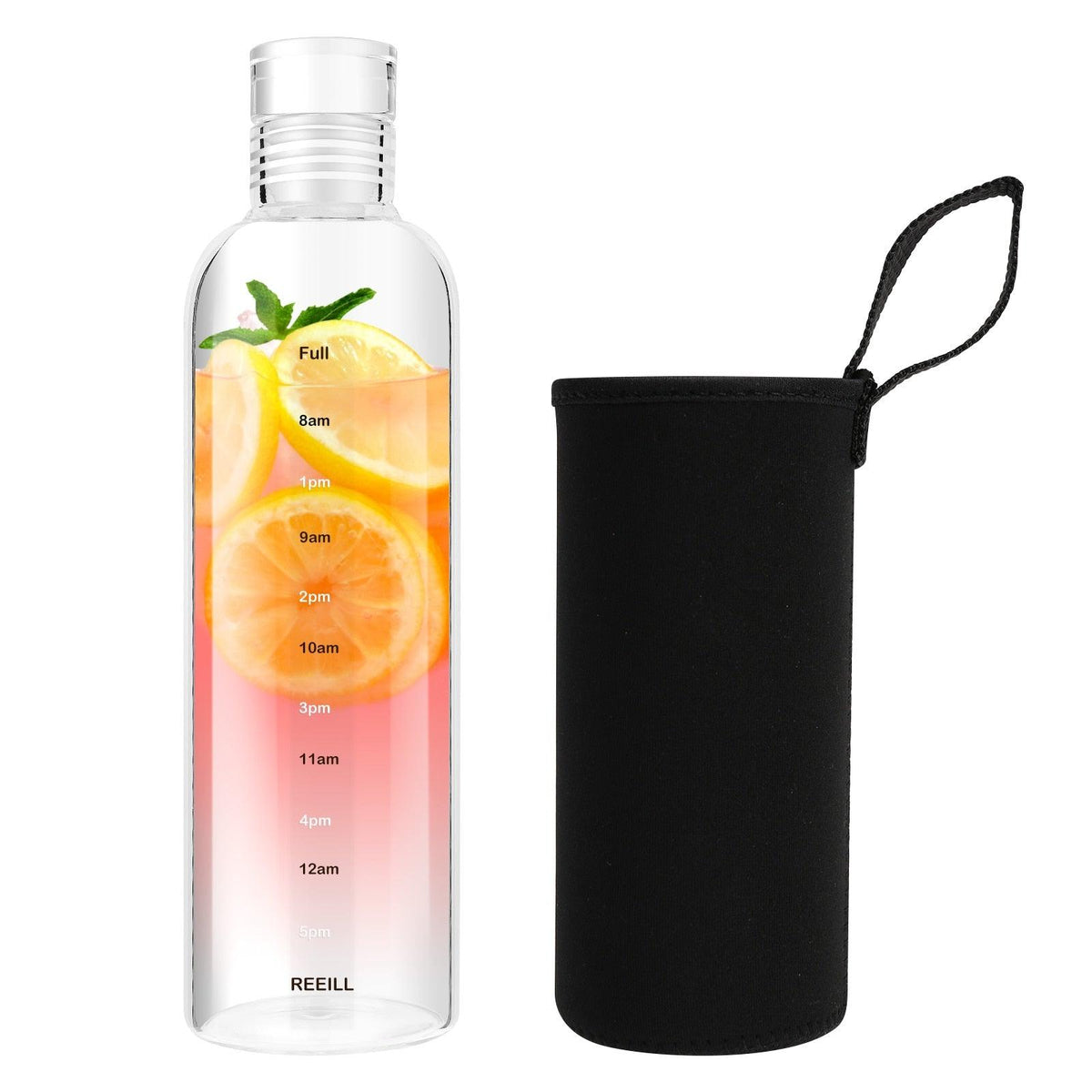 750ml Glass Water Bottle with Time Marker
