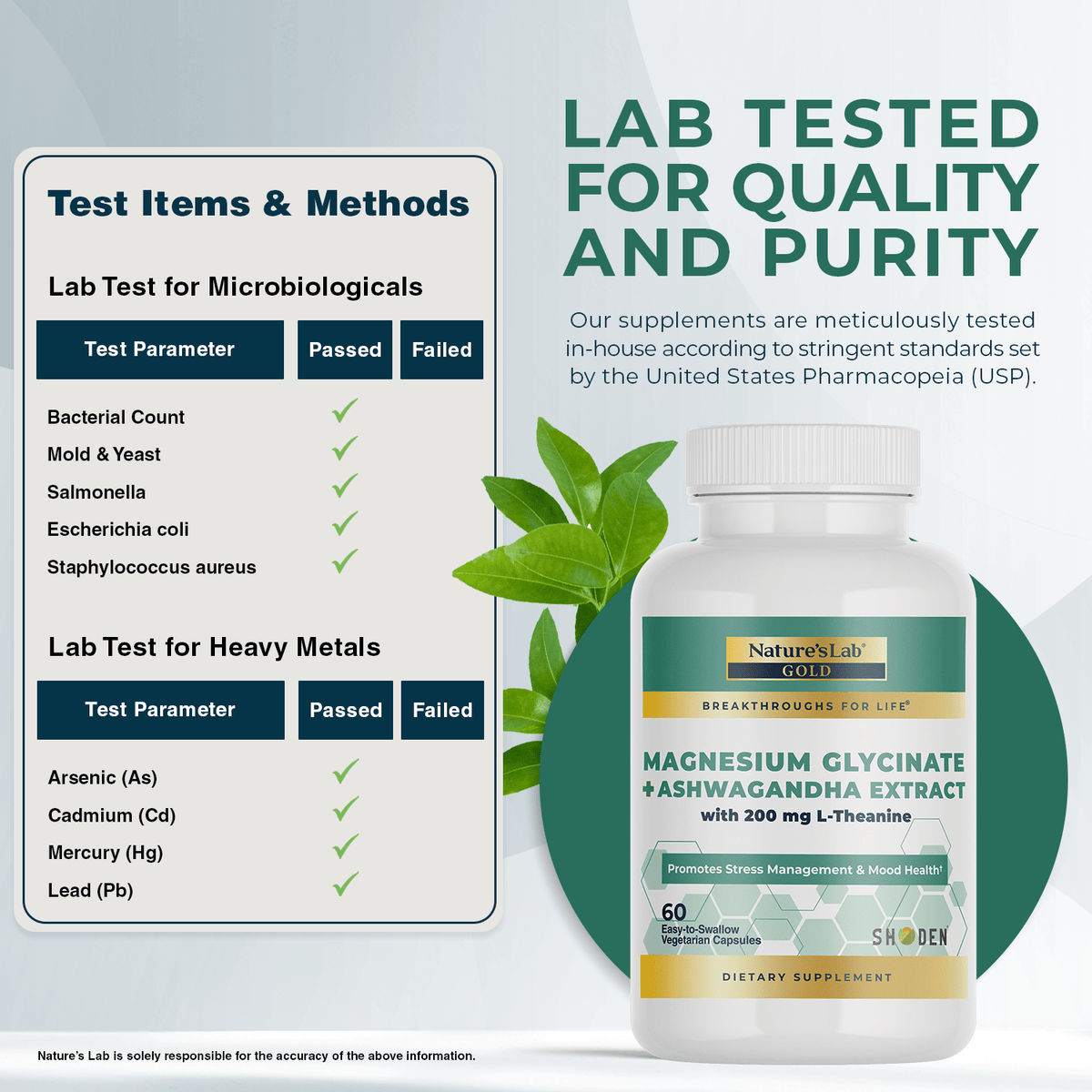 Nature's Lab Gold Magnesium + Ashwagandha with L-Theanine - 60 Capsules