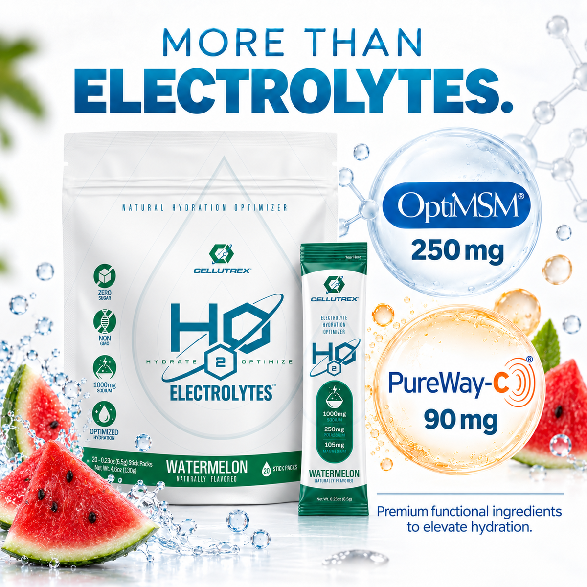 H2O ELECTROLYTES™ - Watermelon | Zero Sugar Electrolyte Powder