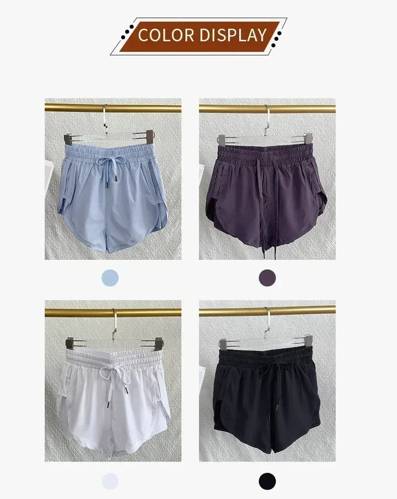Yoga Sports Women Shorts High Waist Double Layered Quick-Dry Breathable Athletic Shorts Outdoor Leisure Running Fitness Shorts