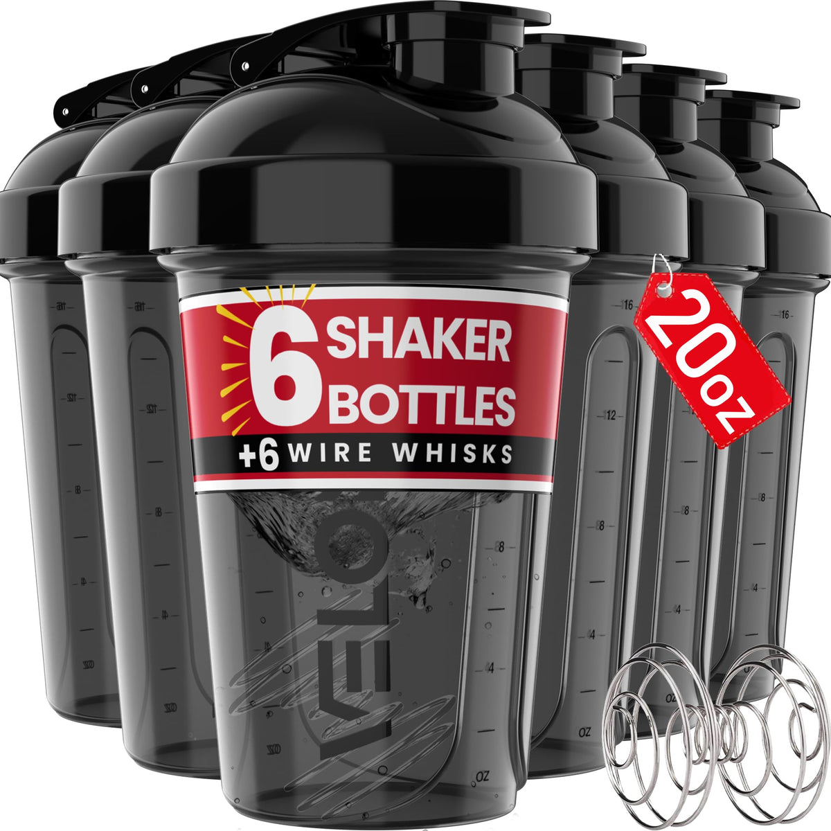 20 oz Protein Shaker Bottles 6 Pack